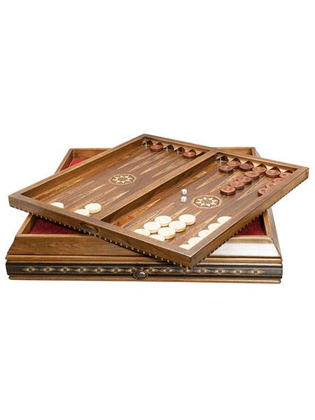 Marquetry Board & Backgammon 53cm in Case with Sliding Drawer