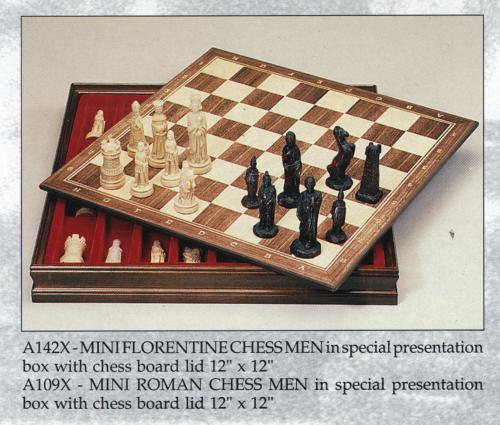 A142X - Mini Florentine Chess Men in presentation board.A109X - Mini Roman Chess Men in presentation board.