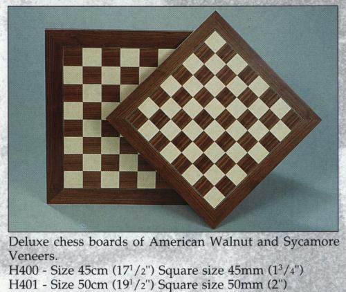 H400 - American Walnut & Scyamore Deluxe Chess Board 45cmH401 - American Walnut & Scyamore Deluxe Chess Board 50cm